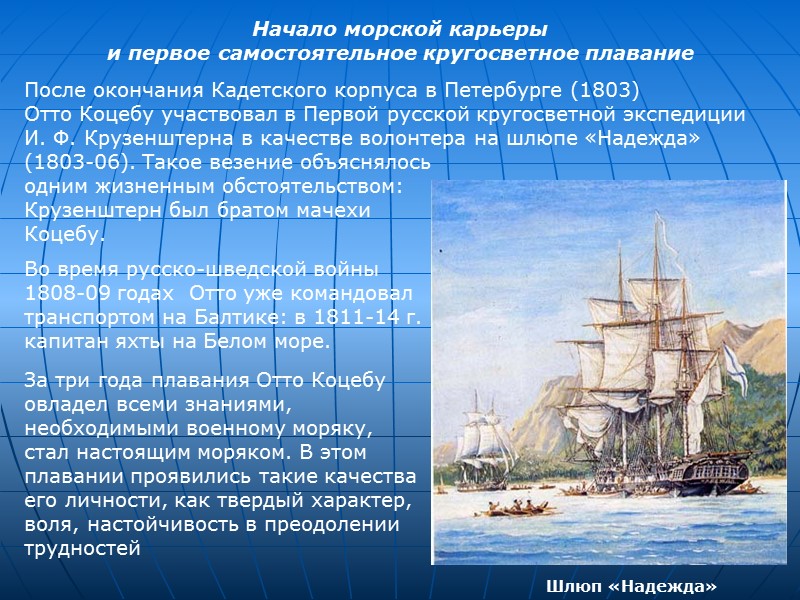 Начало морской карьеры и первое самостоятельное кругосветное плавание После окончания Кадетского Начало морской карьеры и первое самостоятельное кругосветное плавание После окончания Кадетского